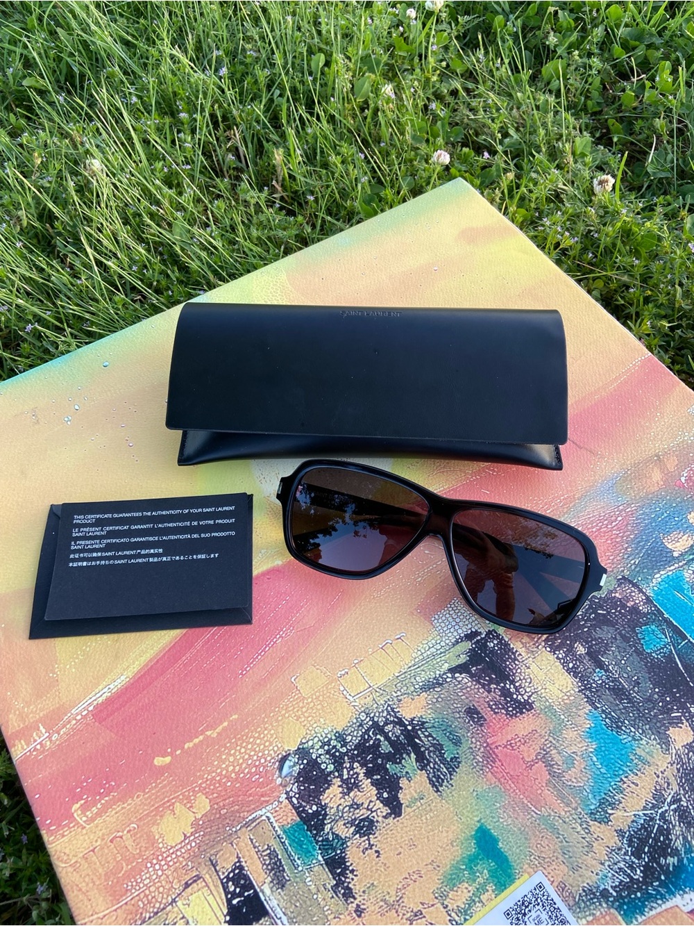Saint Laurent Black Frame Sunglasses with Brown Lenses - Picture 1 of 7